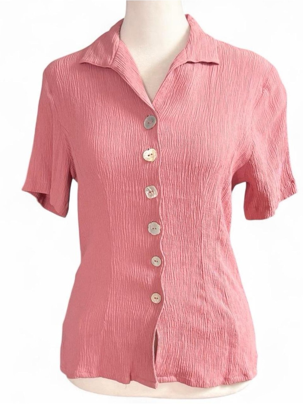 Vintage 80s Impressions of California Pink Crinkle Button Front Top Small